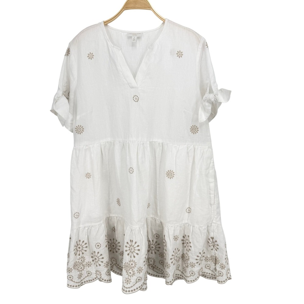 Charter Club Linen Tiered Dress Womens XL White Embroidered New With Mark‎